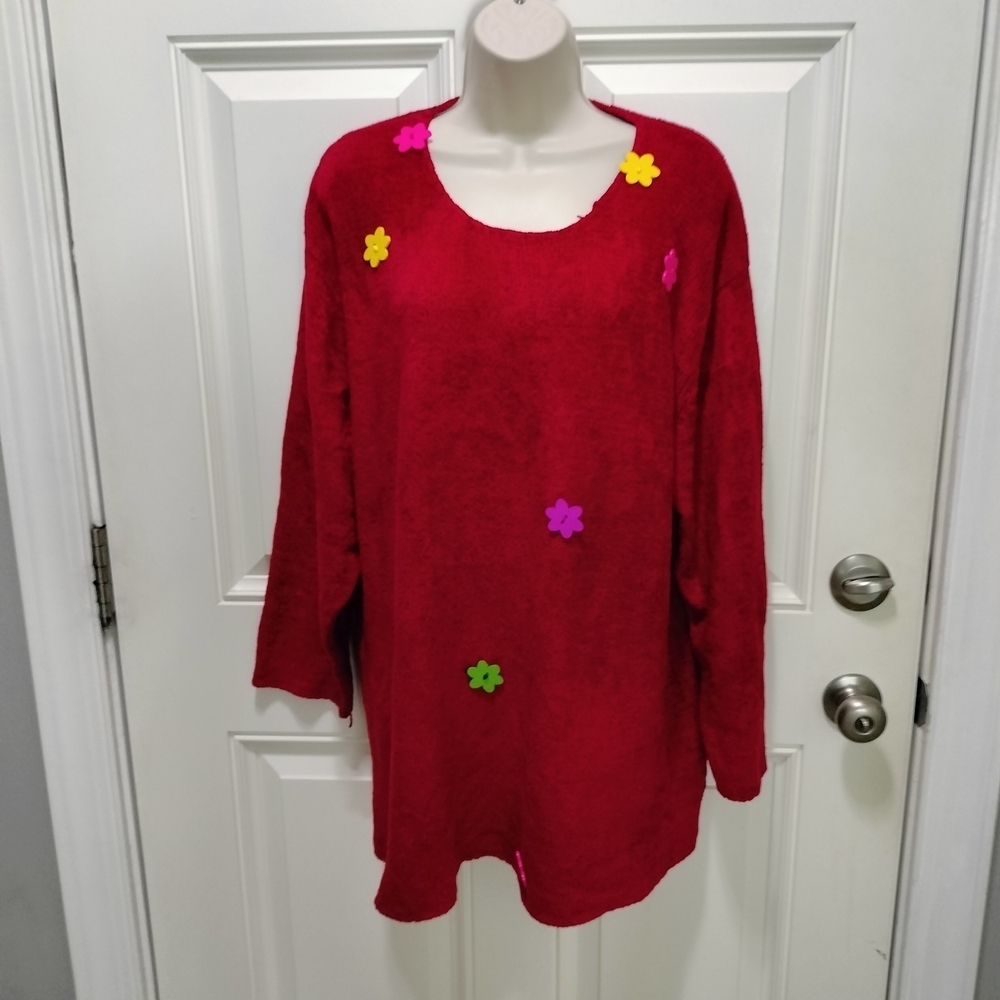 Jones New York Red Sweater with Multicolor Floral Accents